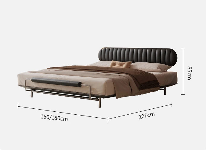 Ultra-thin backrest bedside antique suspended bed black leather bed