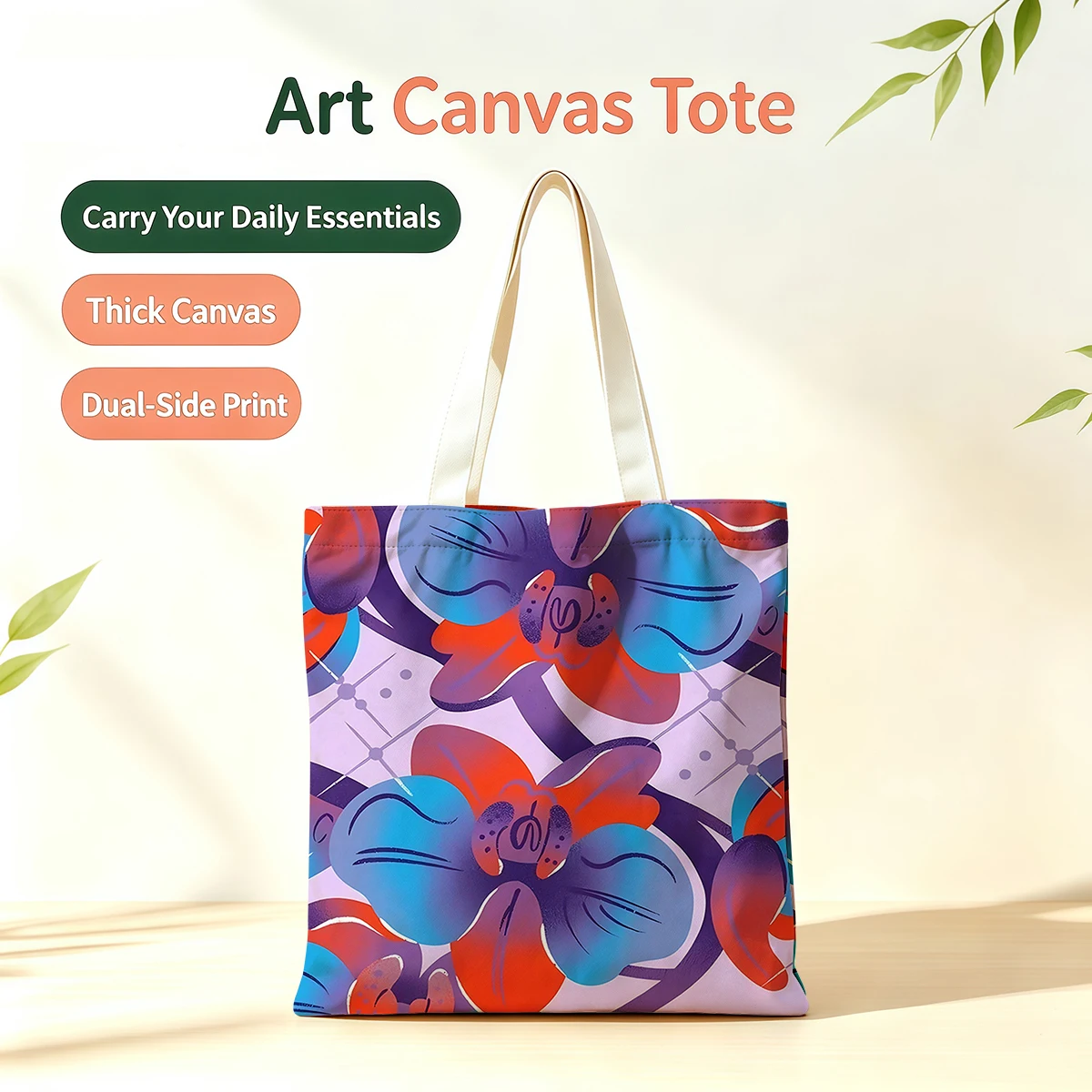 

Blue and Red Orchid Illustration Dual-Side Printed Tote Bag Eco Handbag for School Office Daily Errands Daily Must-Have Bag