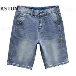 2024 Summer Denim Shorts Jeans Slim Straight Blue Streetwear Men's Shorts Knee Length Pants Casual Side Striped Cowboys Hombre