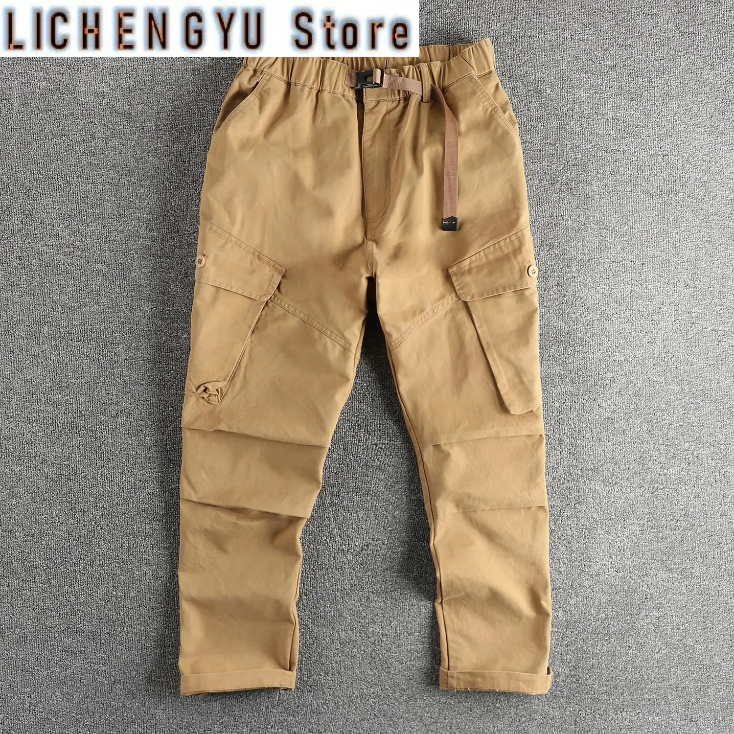 Autumn New American Retro Woven Camouflage Cargo Pants Men's Cotton Washed Elastic Waist Loose Casual Straight Trousers