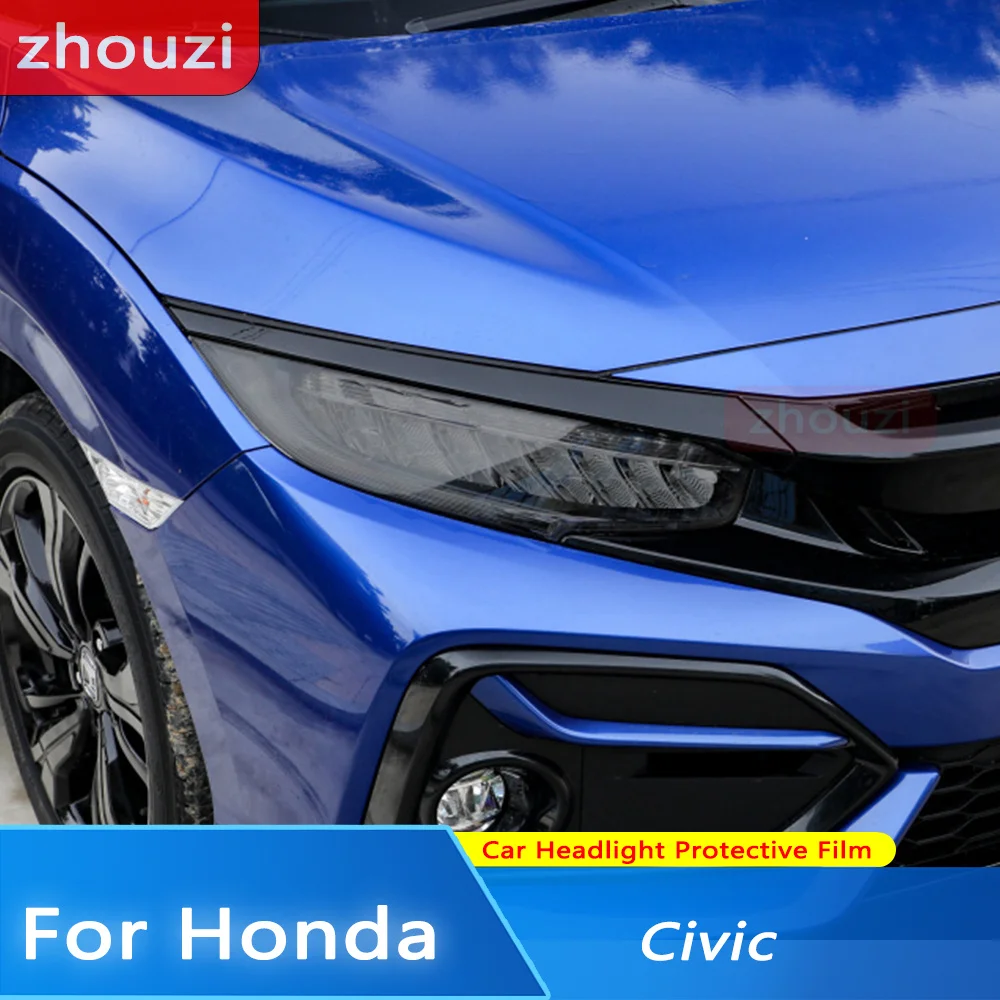 Car Headlight Protective Tint Film Smoke Black Transparent TPU Transparent Sticker For Honda Civic 10th Gen FC/FK 2016-2021 2pcs