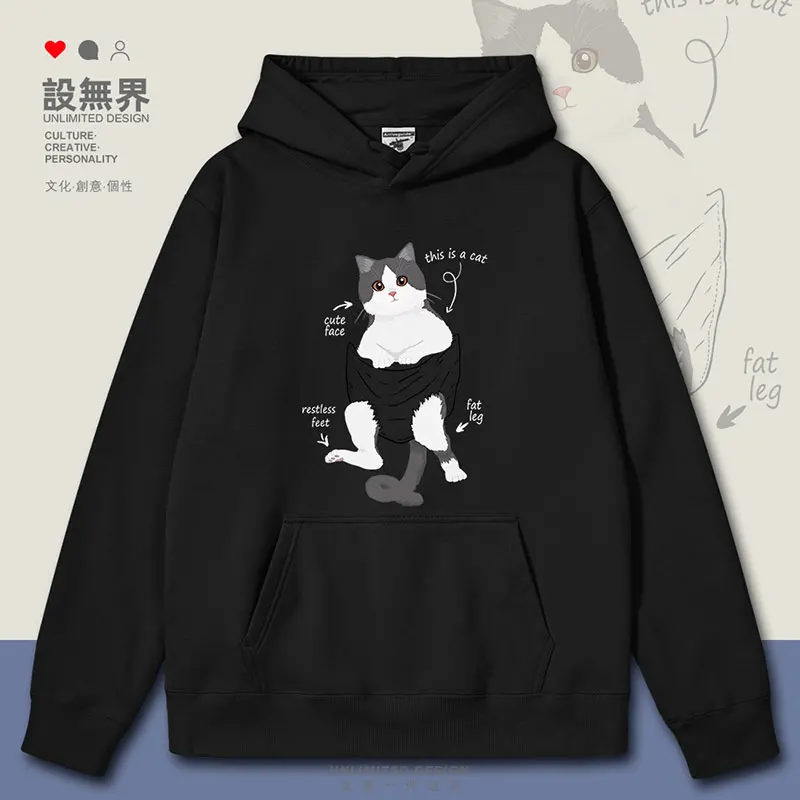 

English Short Cat Blue Fat Pocket Cat Cute Pet Print Scraper Officer mens hoodies streetwear winter new clothes autumn winter