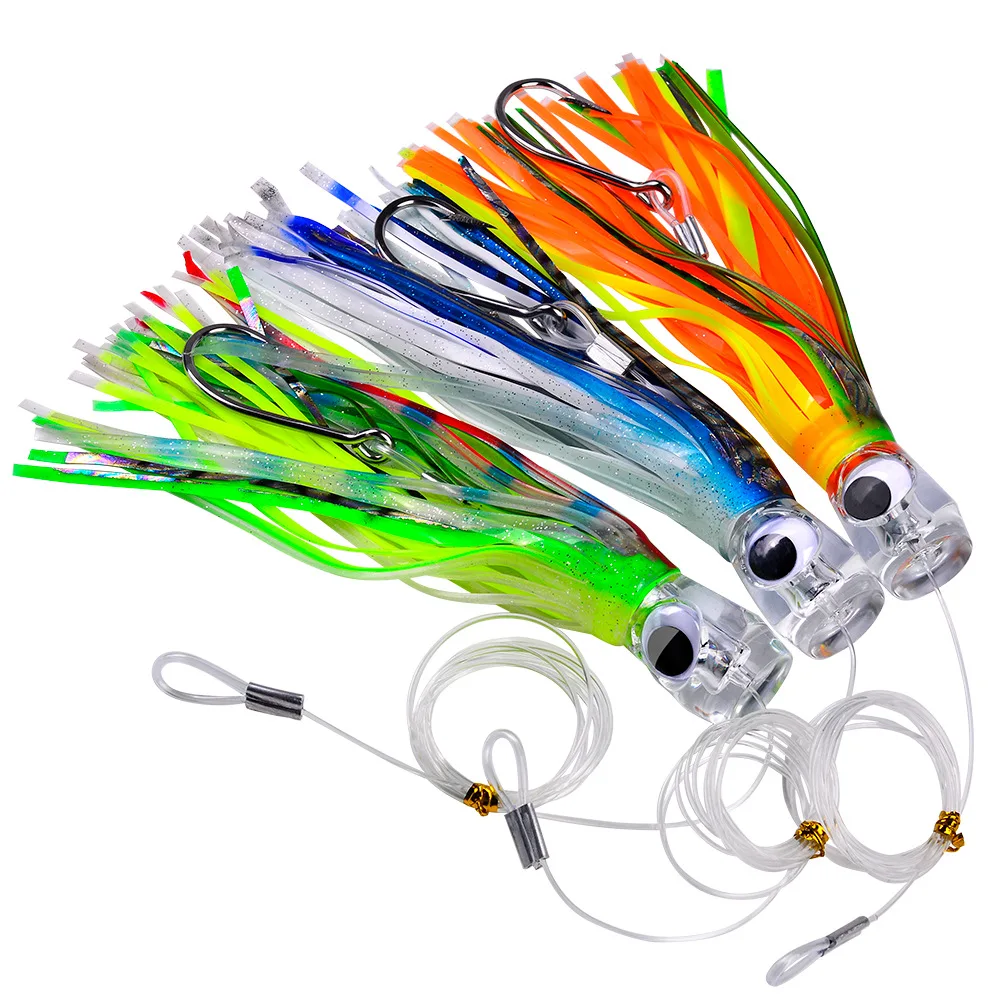 

1pcs Simulation Beard Squid Sea Fishing Lure 17cm/70g 23cm/96g Silicone Octopus Bait Tuna hook 5 Colors 170cm Line Group dw327