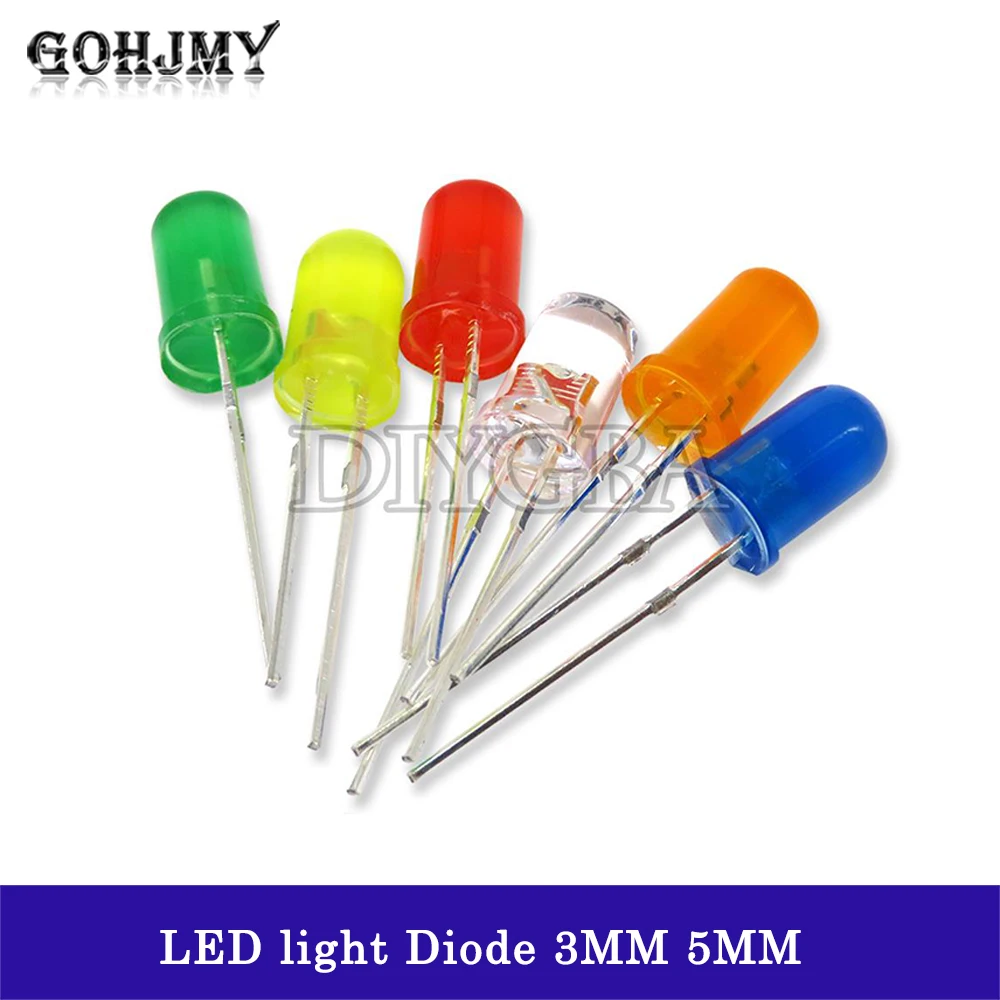 100PCS 3mm 5mm LED diode light emitting diode red yellow white green blue orange purple