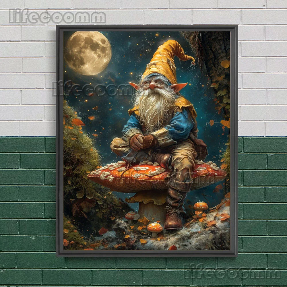 Cute Mushroom Goblin Wall Art Dark Fairy Canvas Painting Midnight Fairy Forest And Witchy Moon Art Poster Print Home Decoration