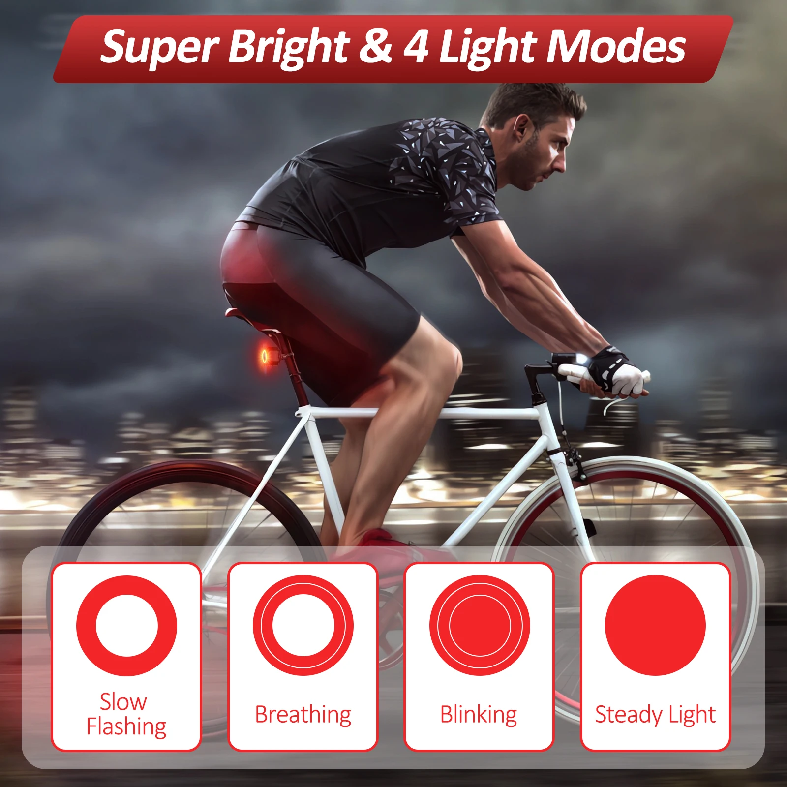 Bicycle Alarm With Brake And Tail Lights, Waterproof, Rechargeable, Bluetooth Remote Control