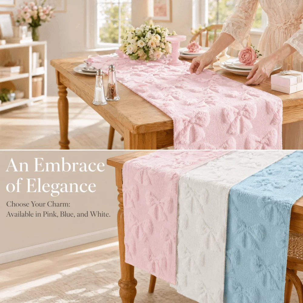 Comfortable Bow Table Runner Soft Texture Long 3D Tufting Dining Tablecloth Creative Rectangular Table Cover Restaurant