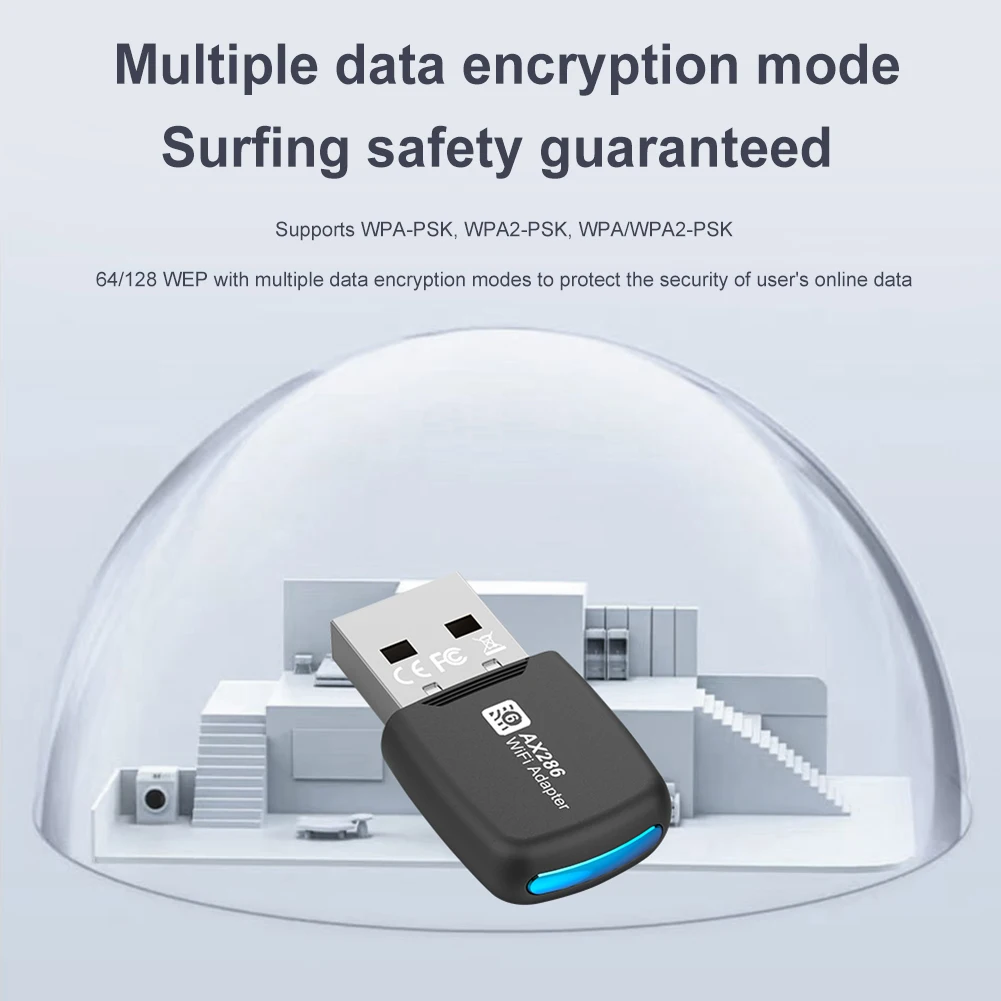 

USB WiFi 6 Adapter Wireless Network Receiver Driver Free Wi-Fi Lan Adapter 2.4GHz 286.8Mbps For PC/Laptop Windows7/10/11