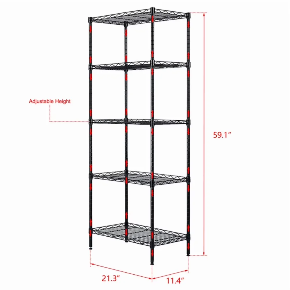 5-Tier Heavy Duty Storage Rack Shelving Unit, Black, 250 kg Load Capacity