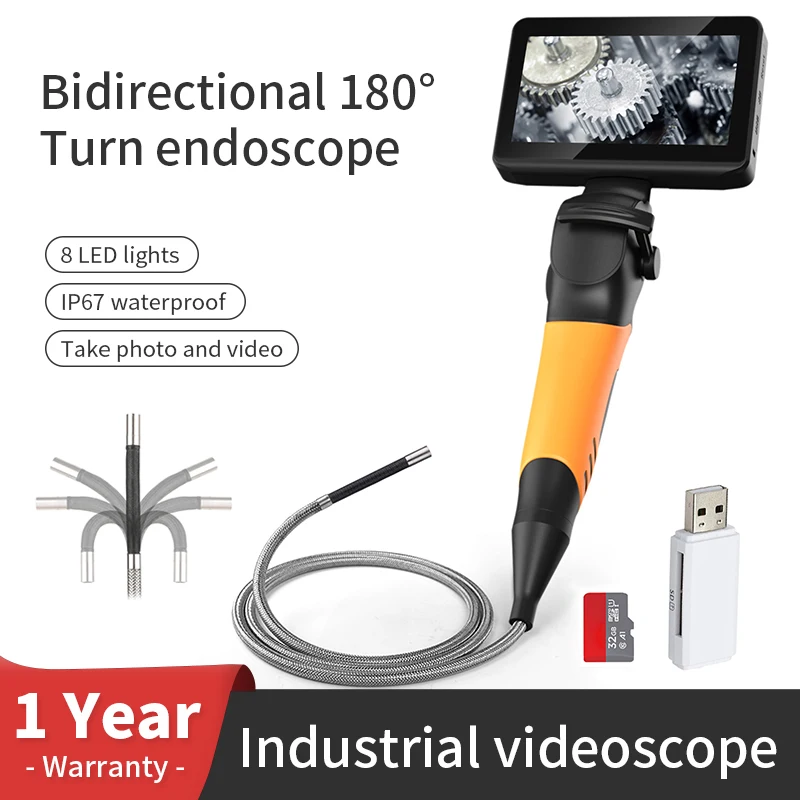 Articulating Borescope 4.0mm/6.0mm 4.5 Inch Screen Industrial Borescope 720p 8LED Multifunctional 1M For Car Customizable Length