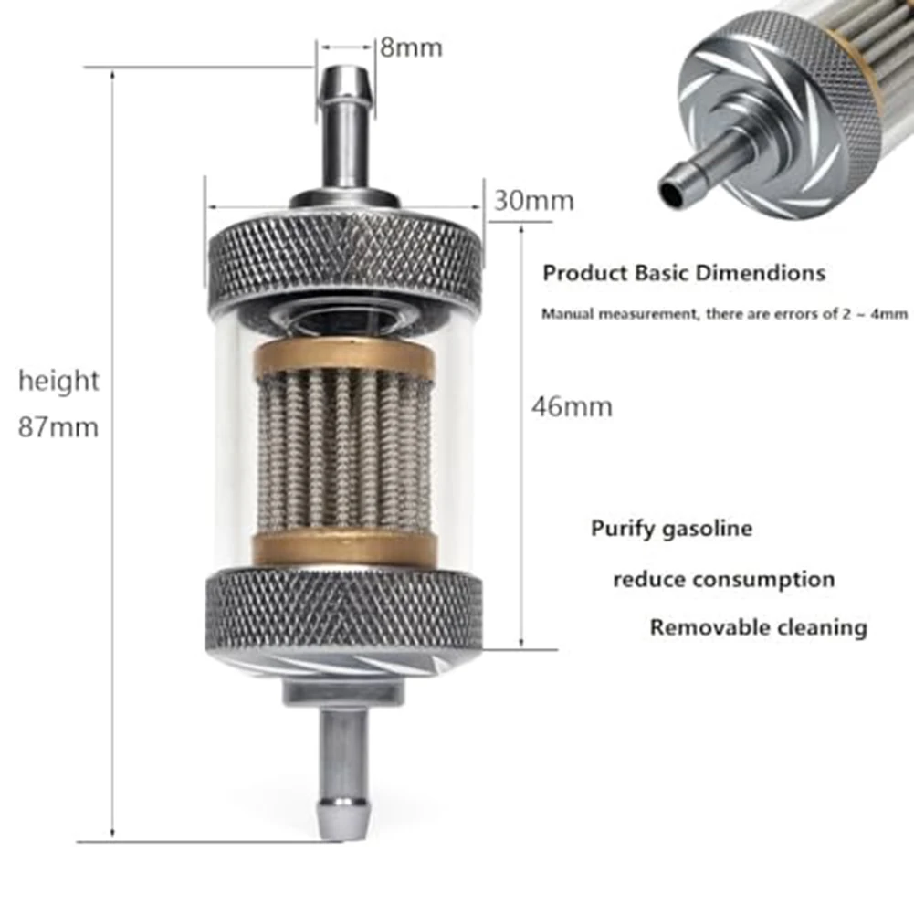 1 Set Auto 1/4" Kraftstofffilter 8mm Inline-Kraftstofffilter Motorrad ATV Dirt Bike Klassische Motorräder Autozubehör – Detail 6