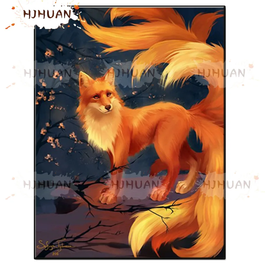 

5D Diamond Painting Cartoon nine-tailed fox Full Square round Diamond Embroidery Sale Rhinestones Pictures Diamond Mosaic