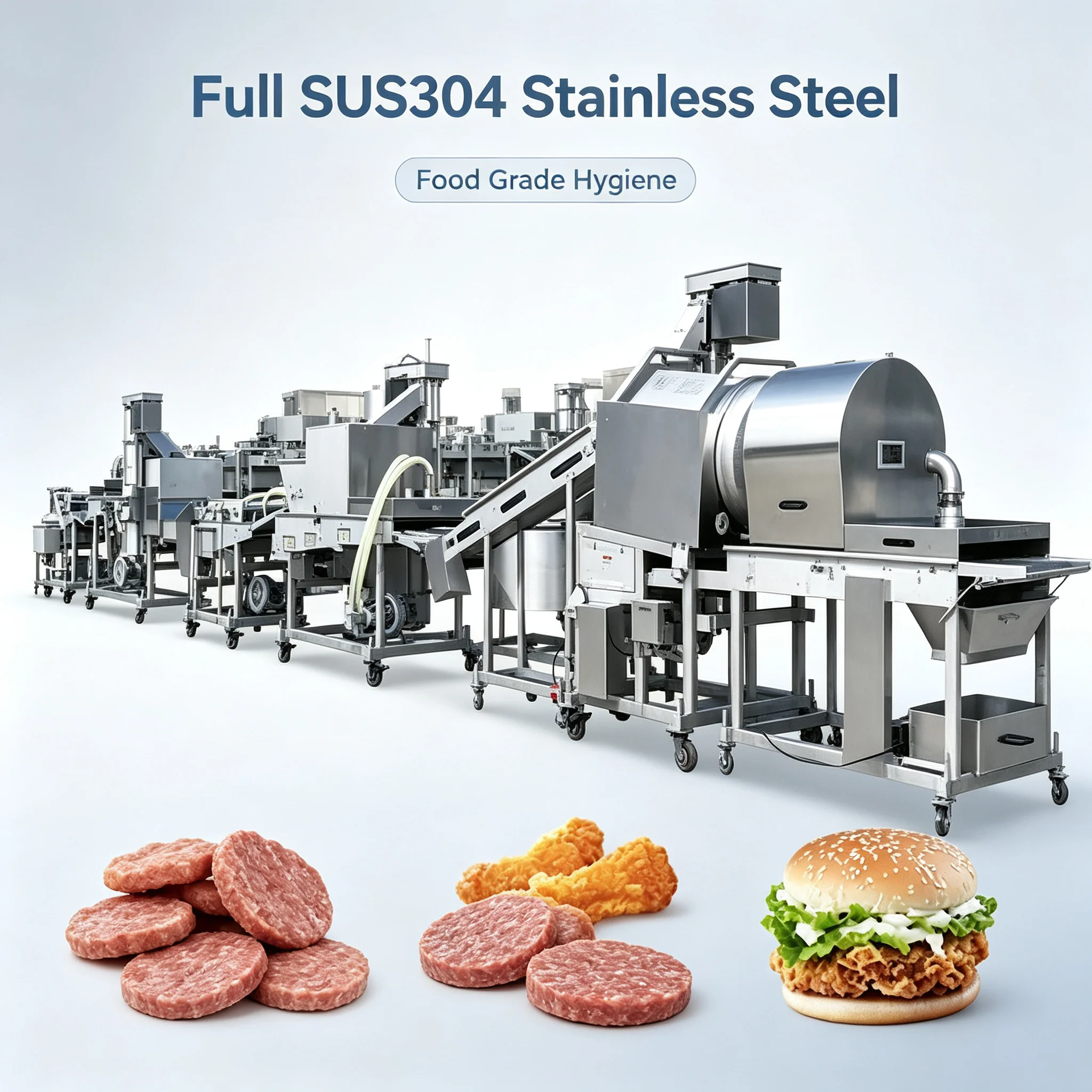 Chicken Nugget & Patty Production Line Energy‑Saving Industrial Device For Hamburger Cutlet Continuous Batch Production