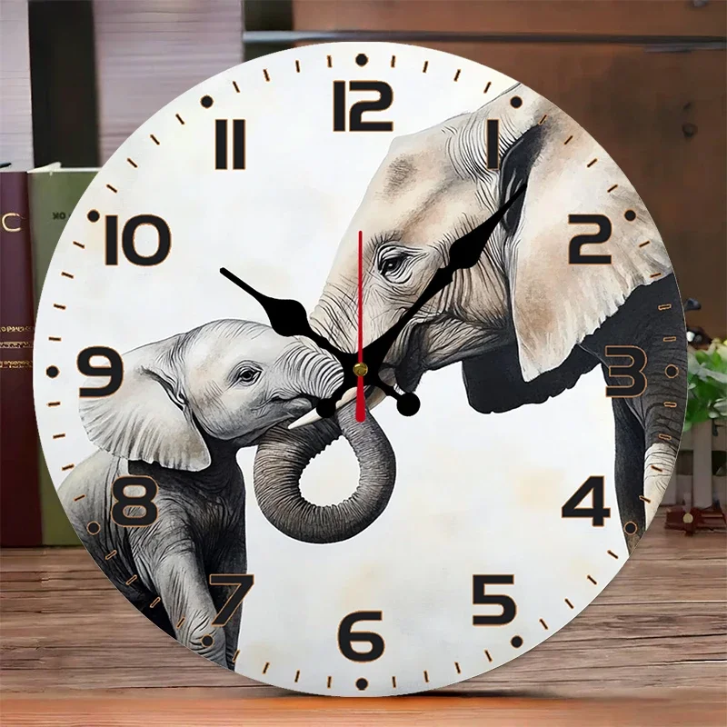Elephant Bond Wooden Round Silent Hanging Wall Clock, Suitable For Living Room, Office, Study Room, Bedroom, Home Decoration
