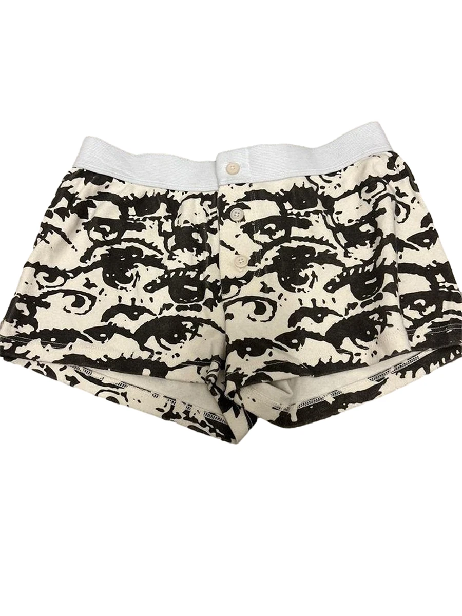 Loungeshorts voor dames, lage taille, knoopsluiting, bedrukte pyjamashorts, nachtkleding