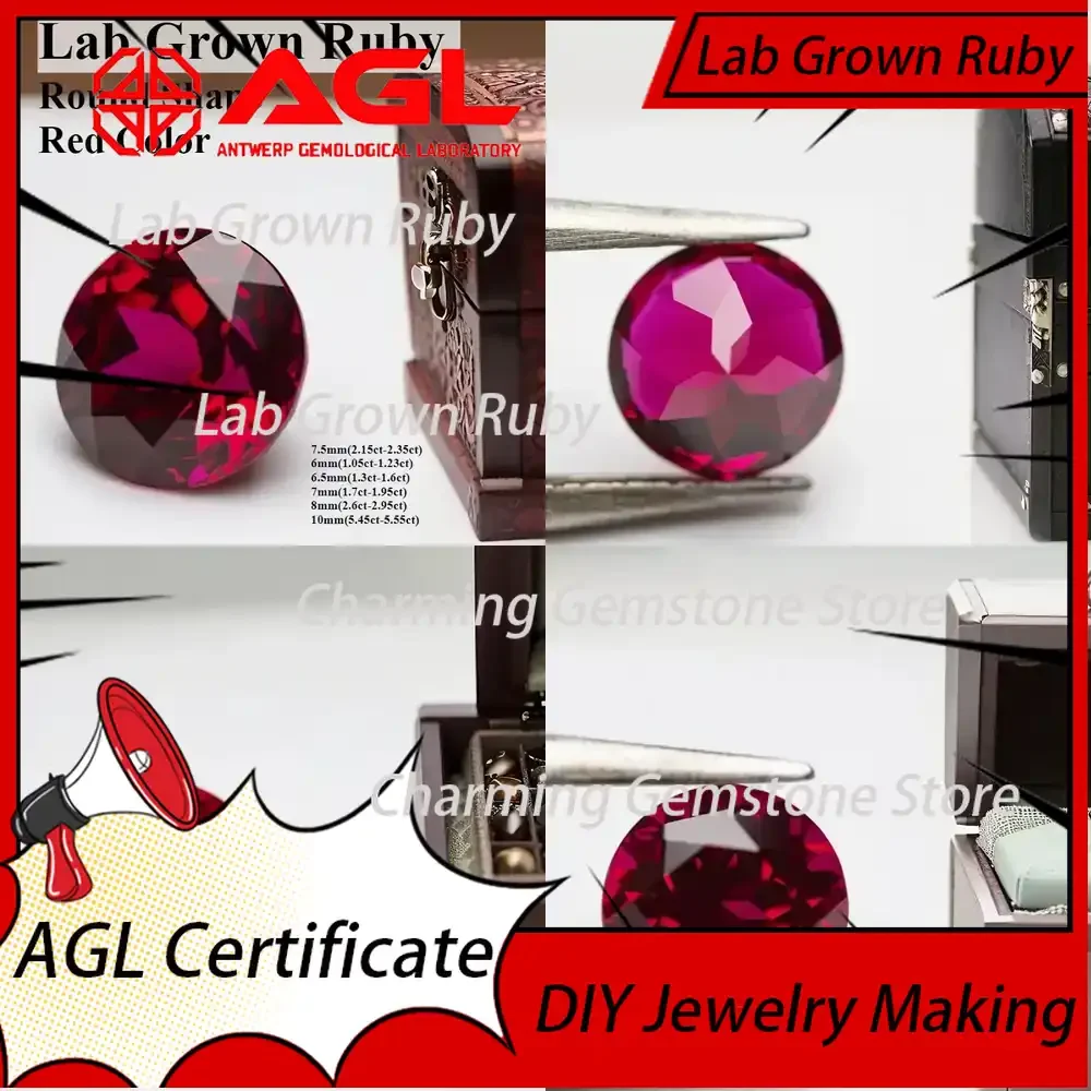 

Искусственно выращенный рубин круглой огранки, красный драгоценный камень для изготовления ювелирных изделий, индивидуальный дизайн, альтернатива сапфиру для колец и подвесок