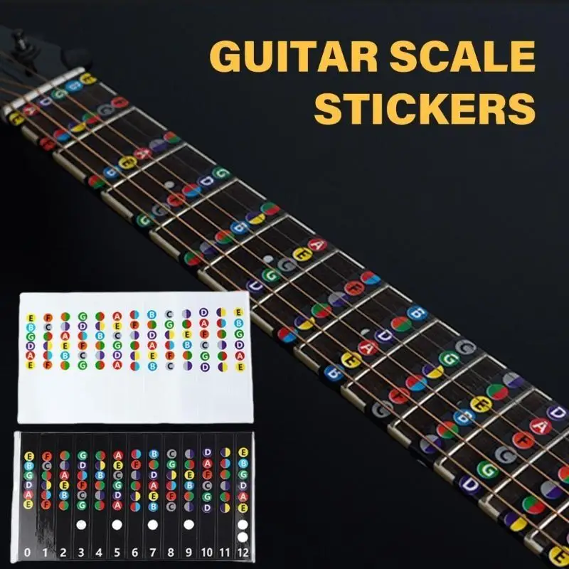 652F Guitar Color Coded Note Decals Beginner Learner Practice Fit 6 Strings Guitar