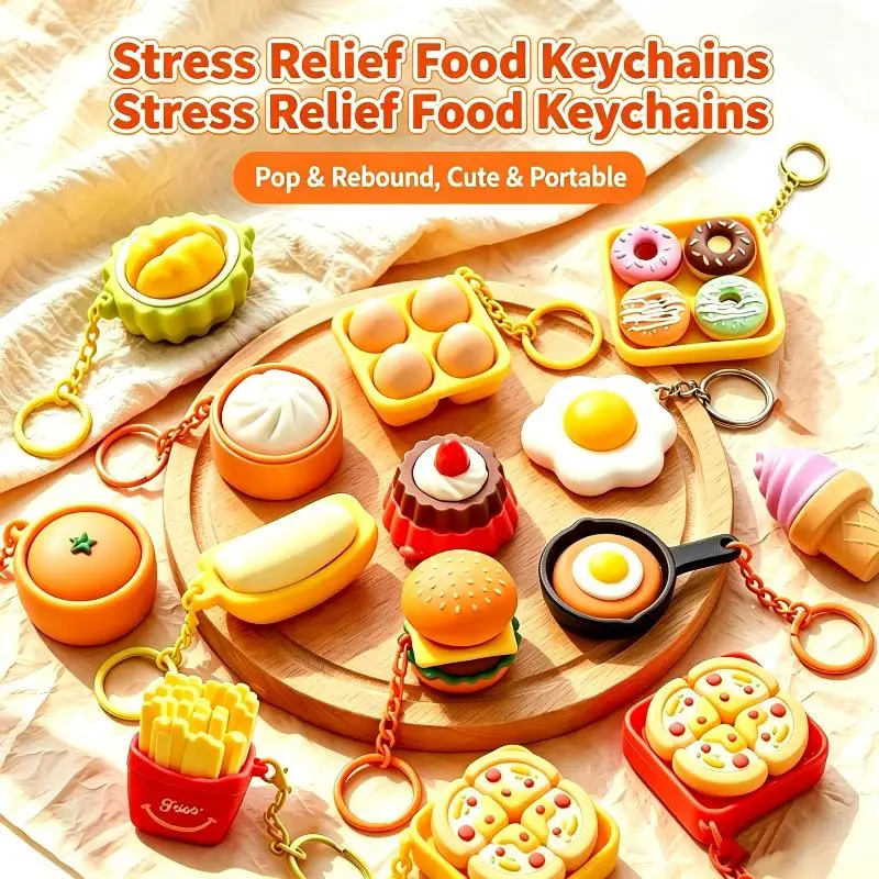 Creative Realistic Food-shaped Stress-relieving Keychain Bun And Hamburger Pendant Children's Toy Gift