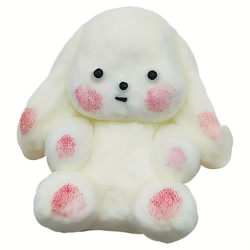 Cute White Fleece Rabbit Soft Plush Toy, with Pink Claws, Soft Pressure Relief and Fun Sensory, Mixed Color Rubber Material, for