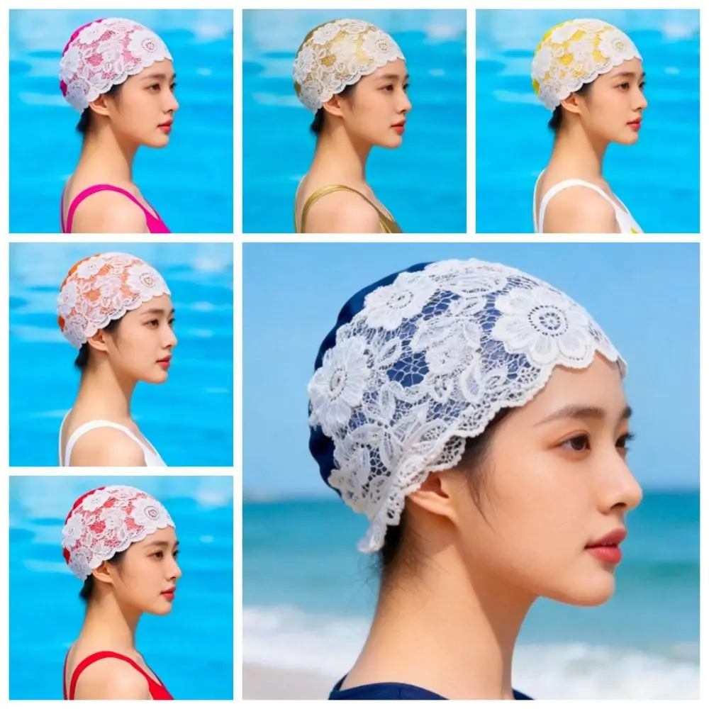 Fashion look PU Swimming Cap Lace Extra large size Waterproof Swim Hat Stretch Elastic Long Hair Cap Daily