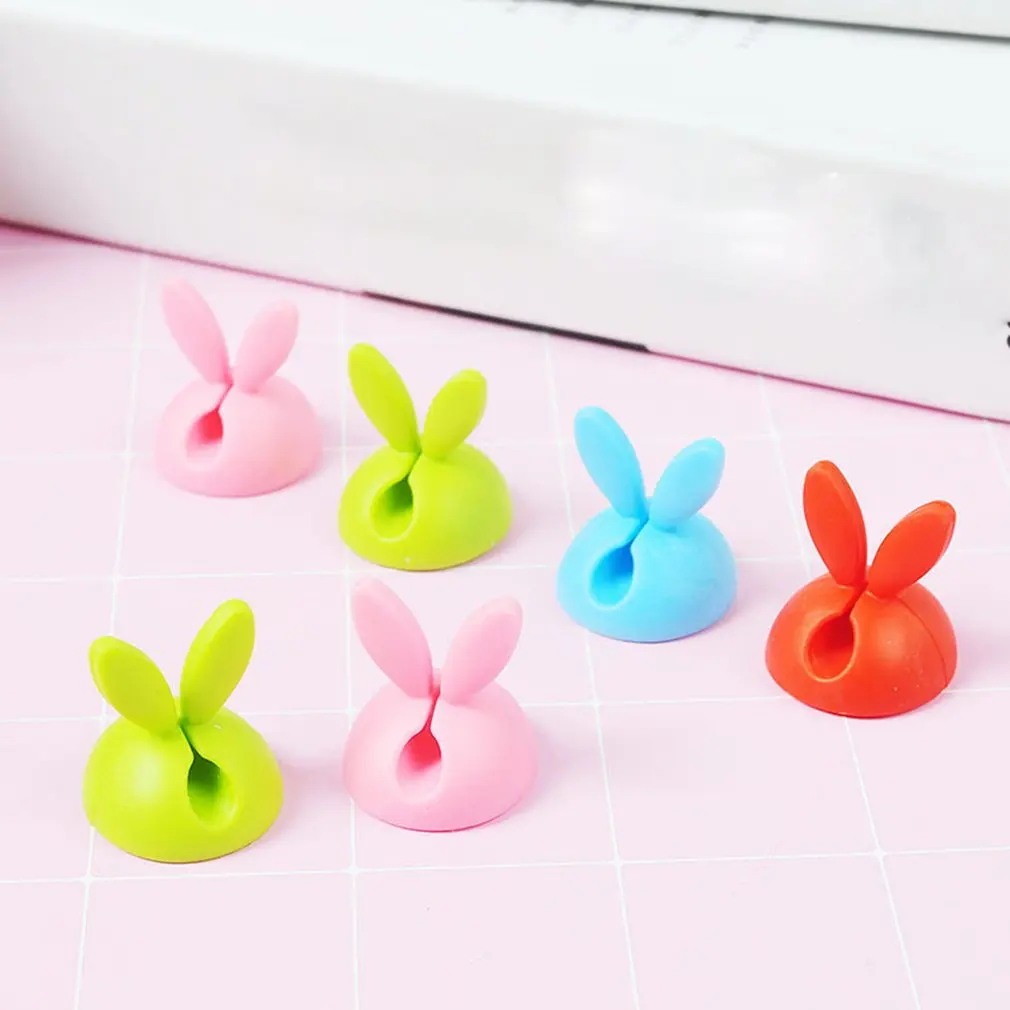 4pcs Flexible TPR Material Rabbit Ears Fixer Thread Management Device Data Line Desktop Finishing Convenient Fixing Clamps