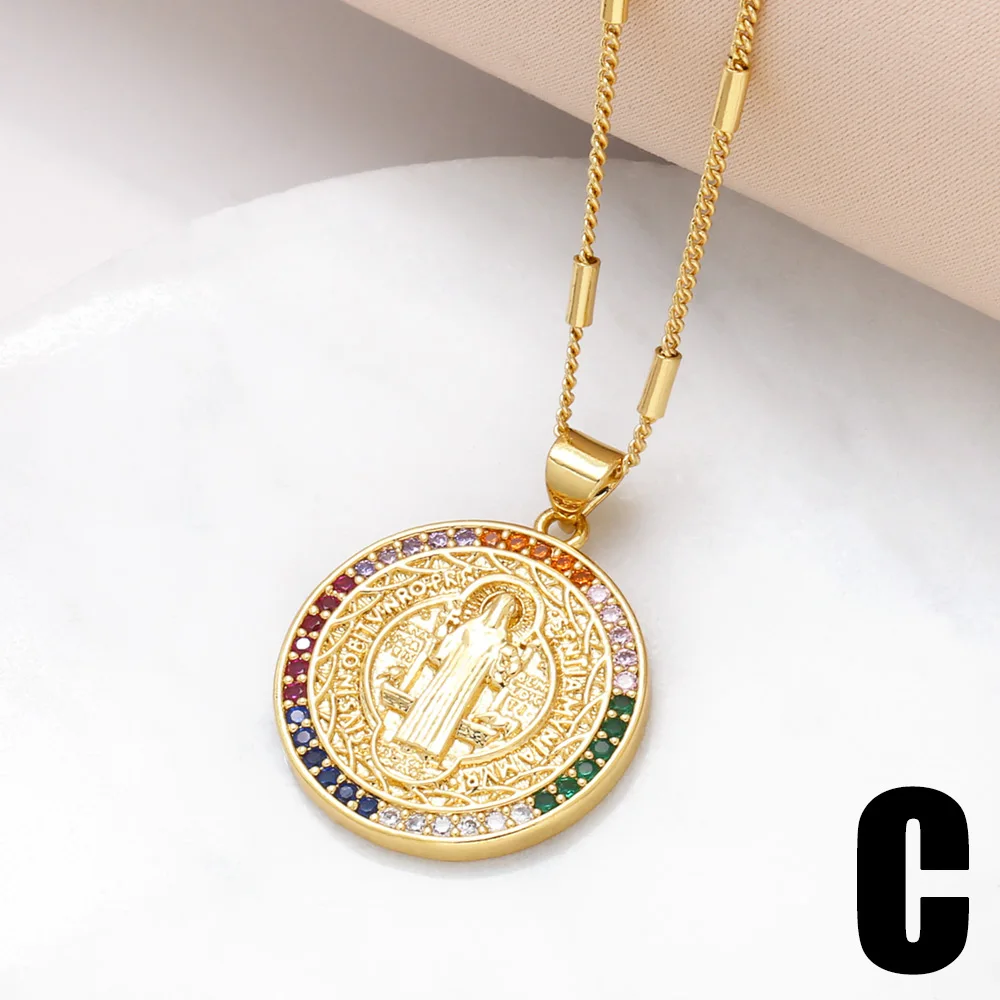 Large Round San Benito Necklaces for Women Copper CZ Crystal Necklaces Amulet Jewelry Gifts nkez46