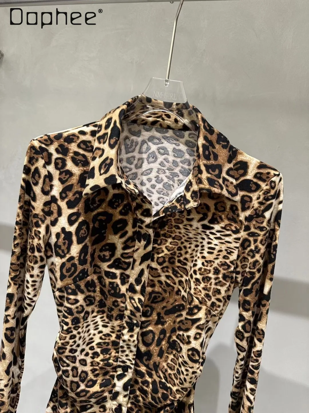 Autunno coreano chic colletto rovesciato monopetto sottile versatile camicia retrò con stampa leopardata camicie da ragazza calda personalità donna