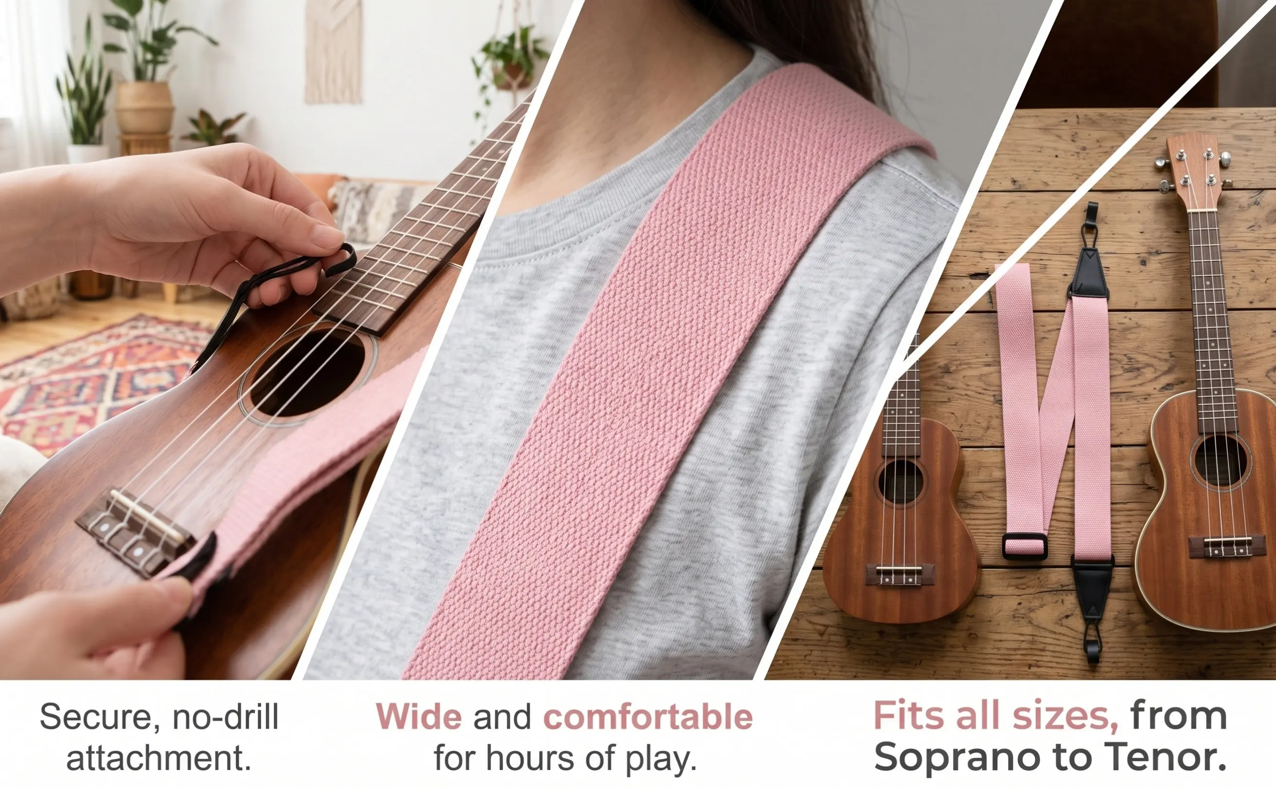 1Pcs Ukulele Strap Concise Useful Professional Grade Non-Punching Soft Fabric Adjustable Strap for All Sizes Soprano Concert