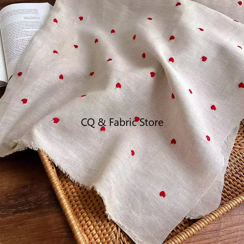 

Льняная ткань, женская детская одежда, платье, рубашка, ткань, красное сердце, вышитая льняная ткань, ткань ручной работы «сделай сам»