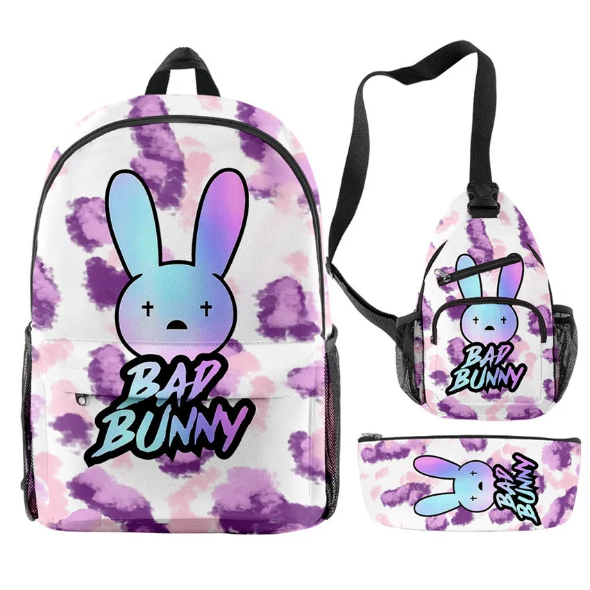 Bad Bunny Anime Backpack Primary and Middle School Students Schoolbag Boys Girls Cartoon School Bag Mochila Zipper Shoulders