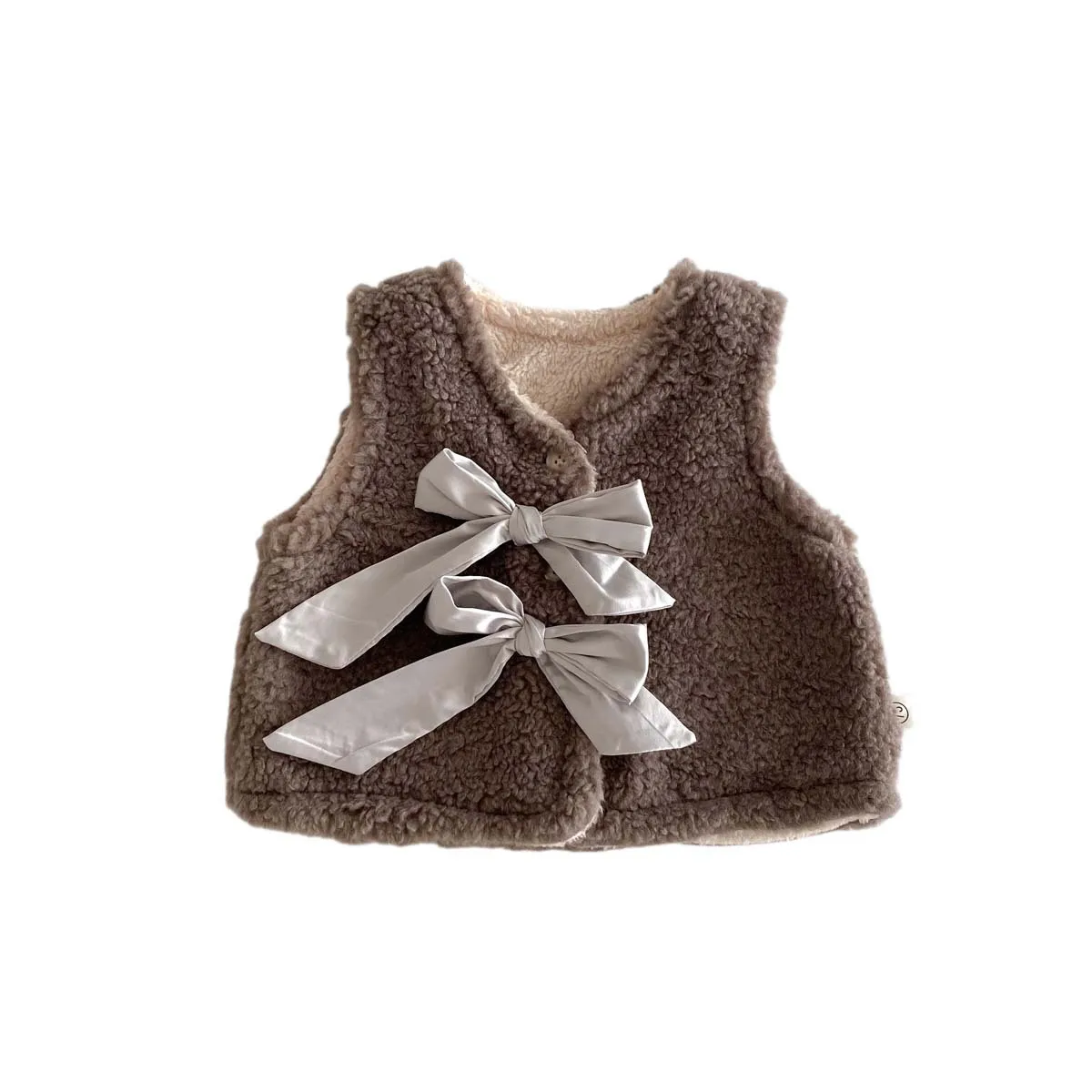 Ins Autumn Winter Baby Girl Waistcoat Double Sided Velvet Warm Infant Girls Vest Bow Thickened Lamb Velvet Toddler Girl Tank Top