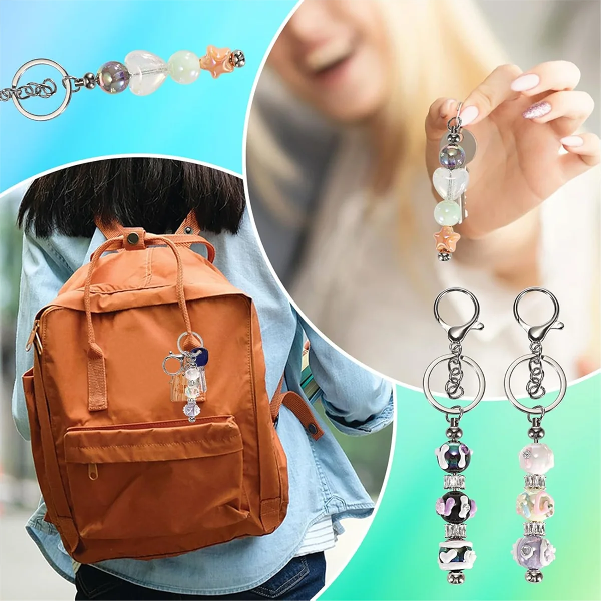 ABGV 12 Set Beadable Keychain Making Kit Metal Beaded Keychain Kit, Sublimation Keychain Blanks for DIY Crafts Making Gift