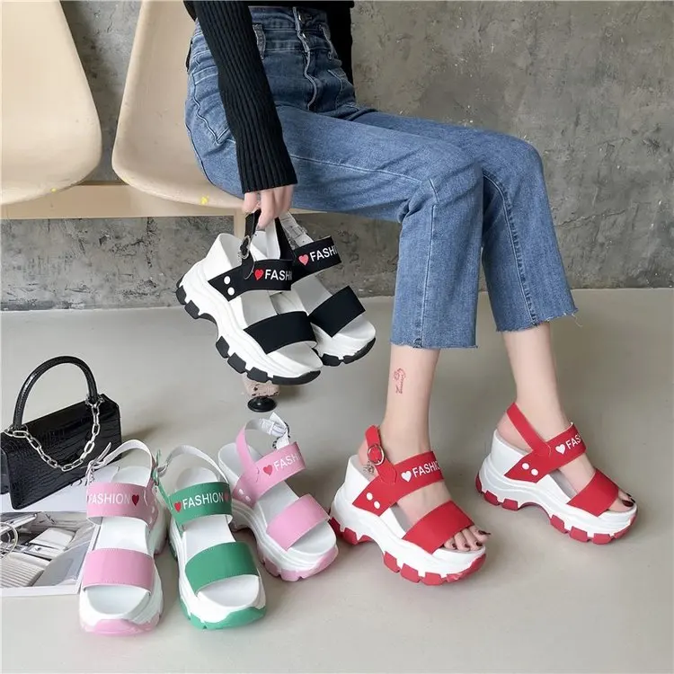 Platform Sandals Women 2023 New Summer Chunky High Heels Female Wedges Shoes for Women Fish Toe Red Sandalia Feminina