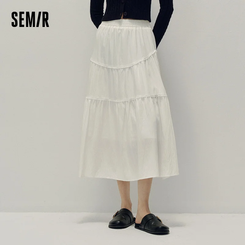 

Semir Skirt Women High Waist A-Line Autumn Lace Maxi Elastic Waist Elegant Sweet Woman Clothing Soft Lace Fabric Casual Wear