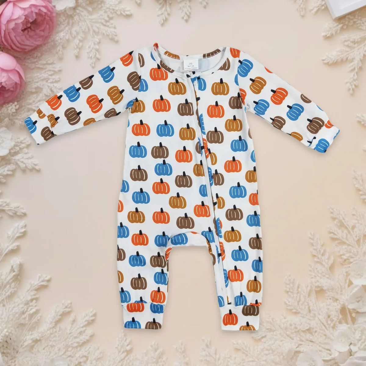 Newborn Item Bodysuit Baby Boy Clothes Kids Toddler Blue Orange Pumpkin Zipper Romper Jumpsuit Long Sleeves One-piece Clothing