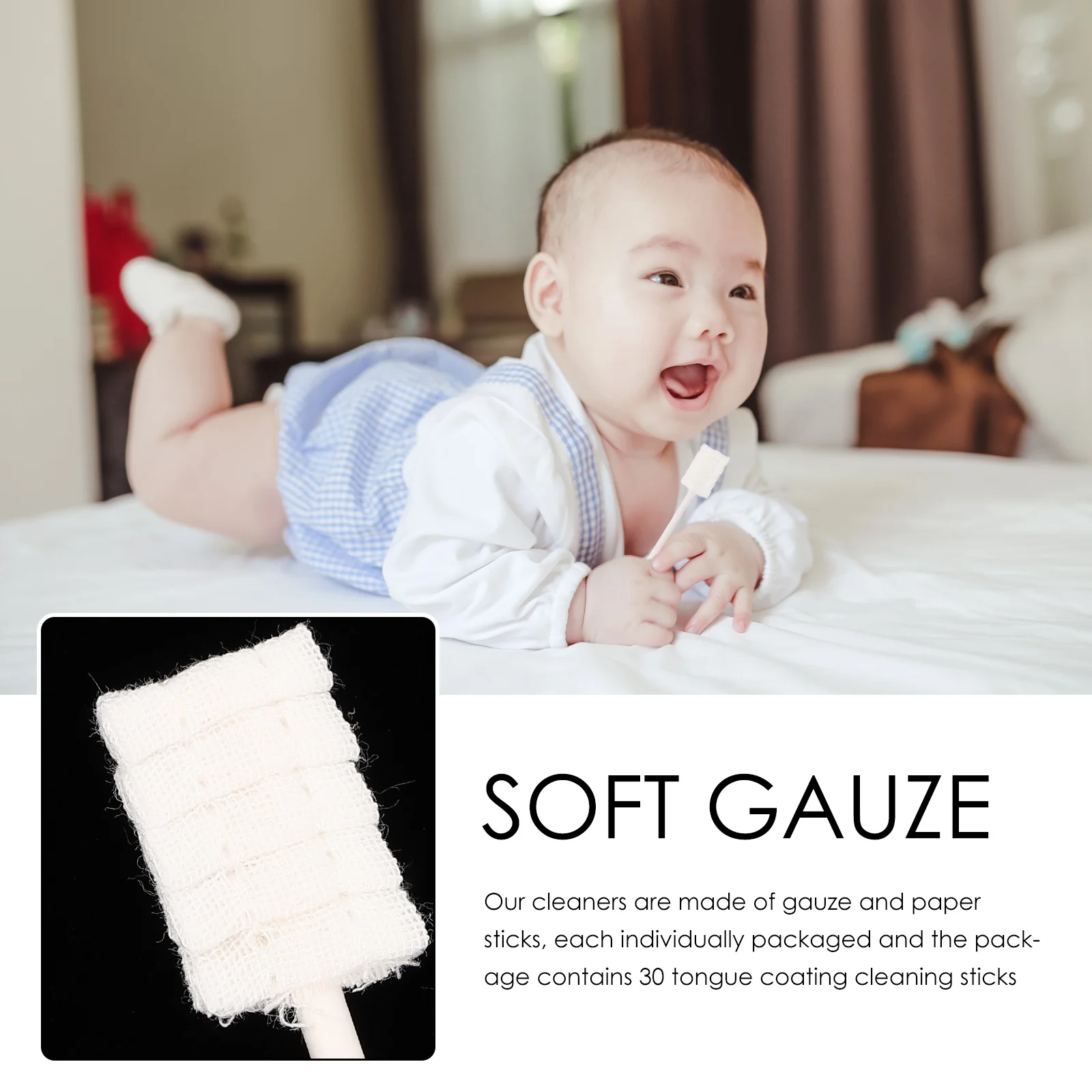 

30 шт., марлевый очиститель для детского языка, безопасный дизайн для новорожденных, нескользящая ручка, чистое покрытие для языка, уменьшение дискомфорта, идеальный подарок для нового