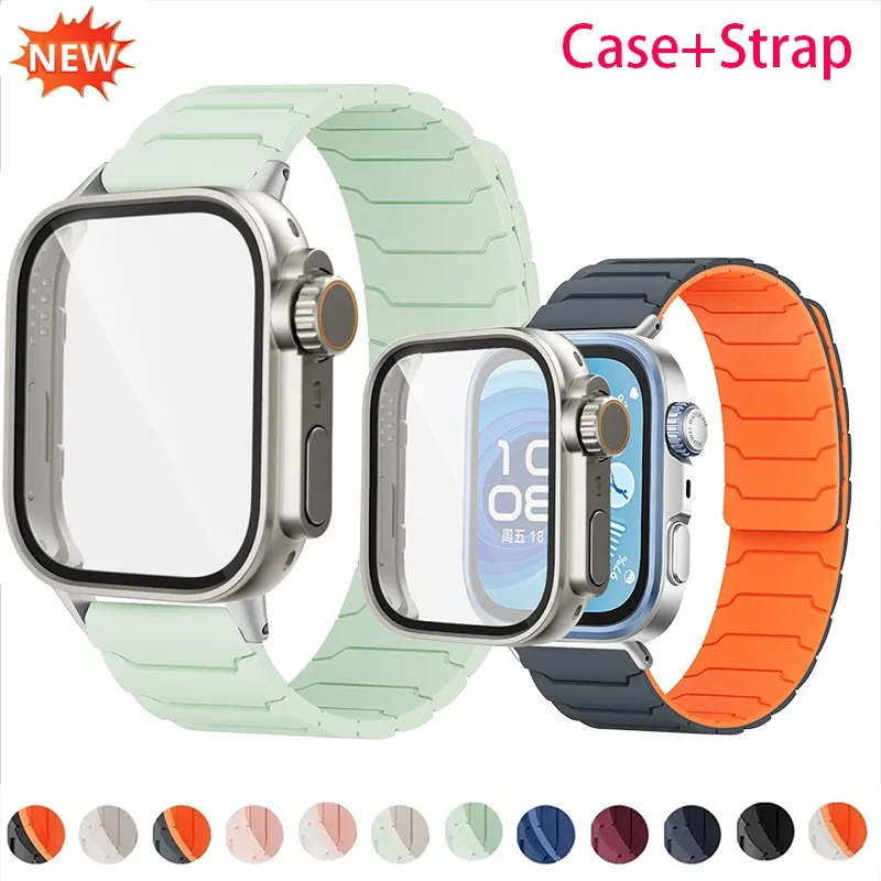 Hülle + magnetisches Sportarmband für Huawei Watch Fit 4/4 Pro Armband Anti-Schweiß-weiches Silikon-Armband für Huawei Fit 3 ToUltra Cover