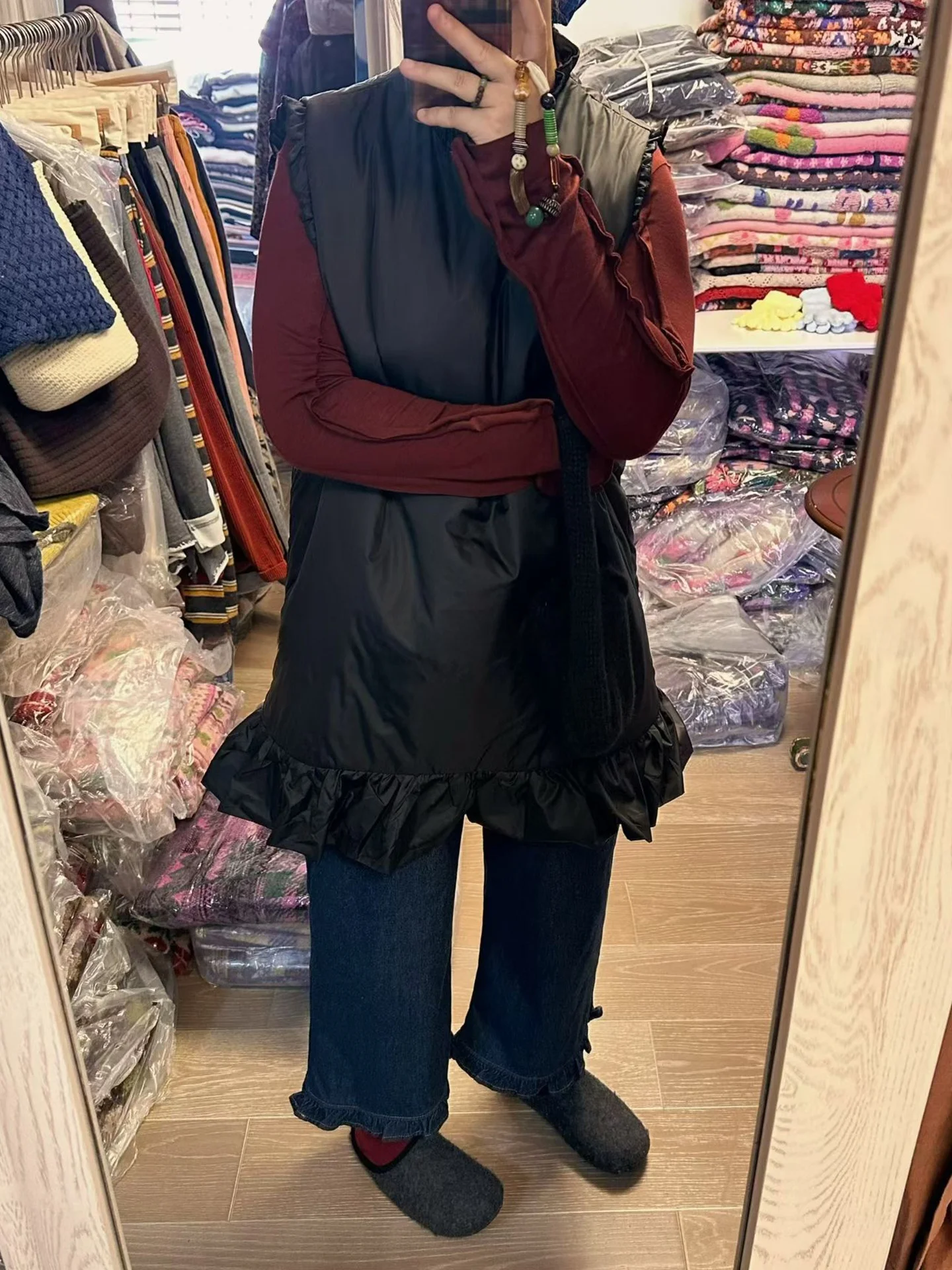 

Bla Cotton Ruffle Vest Dr Mid-Length plus Size Women's Faion Autumn Winter Thiened Versatile Sle Women's Vest