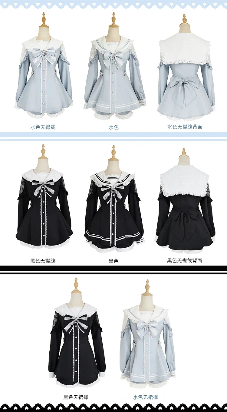 Original Mine Mass-Produced Top and Shorts Suit Female Girls Water Color Black and White Sailor Collar Slim Shirt Dress Outfits