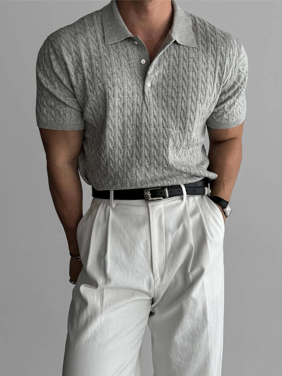 

ay Вязаная мужская футболка ort Sve irt в стиле ретро, мягкая удобная молодежная летняя футболка с отложным воротником