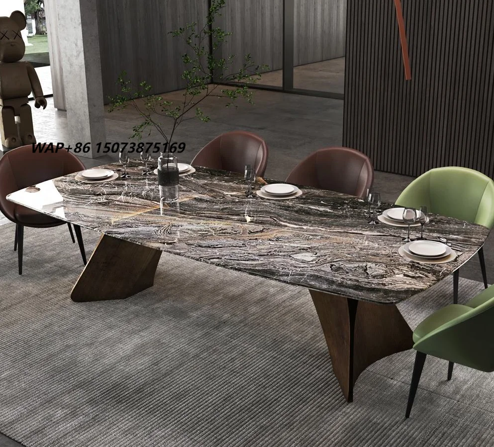 Italian High End Modern Luxury Stainless Steel Frame Rectangle Marble Top Dining Table