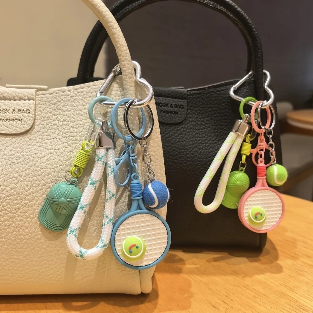 Creative Tennis Ball Tennis Racket Keychain PVC Baseball Cap Bag Charm Pendant Sports Accessory Gift Daily Use