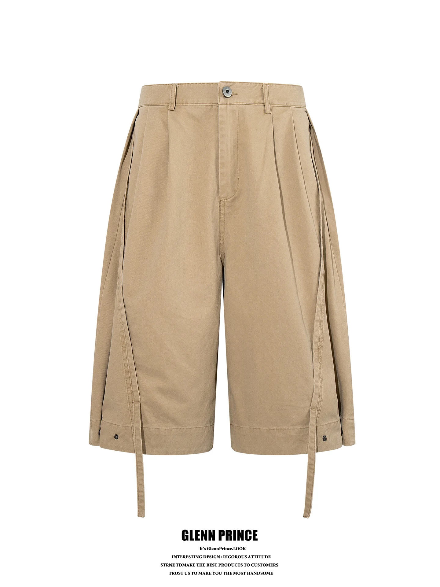 GPstudio Men's Retro Pleated Sash Straight Leg Workwear Shorts Japanese Style Loose Fit High Waist Cotton City Commute Casual