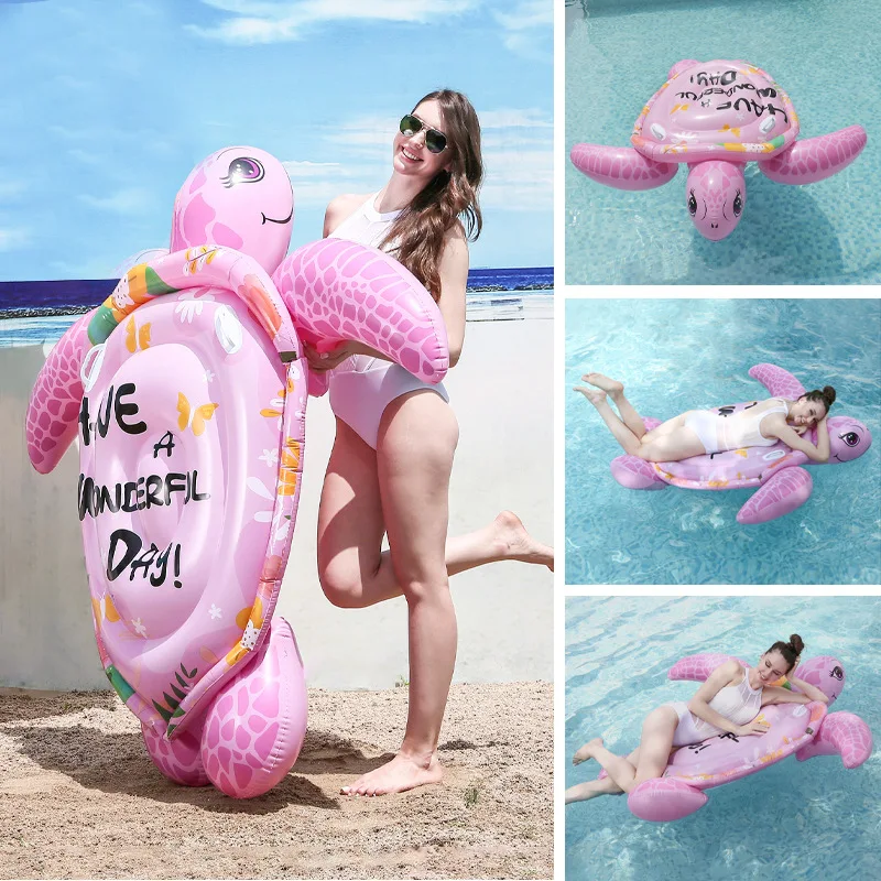 

Pool Raft Inflatable Pink Turtle Mount Drifting Surfing Rafting Playing in The Water Inflatable Ride-ons