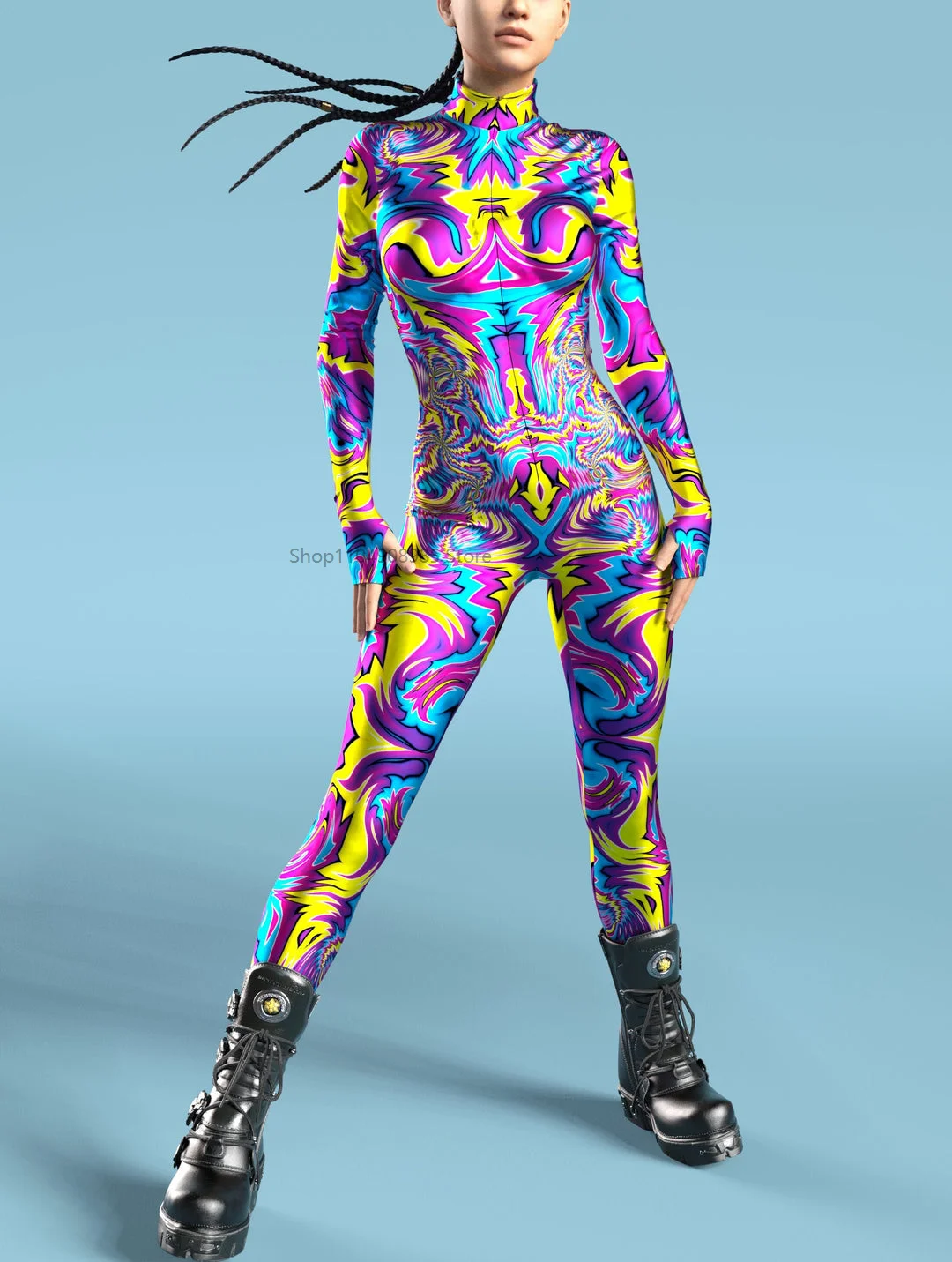 Turbo Shock Liquid Costume Colorful Rainbow Abstract Geometry 3D Print Sexy Skinny Jumpsuit Holiday Party Cosplay Fancy Bodysuit view 3