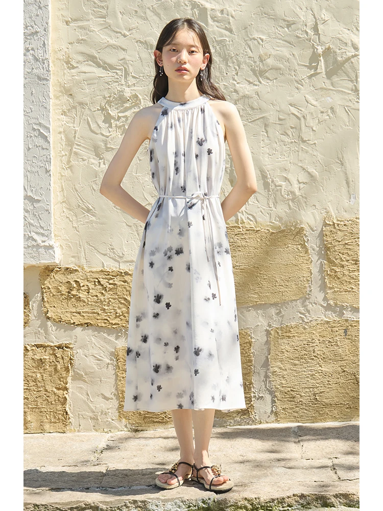 ZIQIAO Halter Neck Holiday Style Long Printed Female Dress 2024 Summer New Design Floral Mid-length Strappy Dress 24ZQ92397