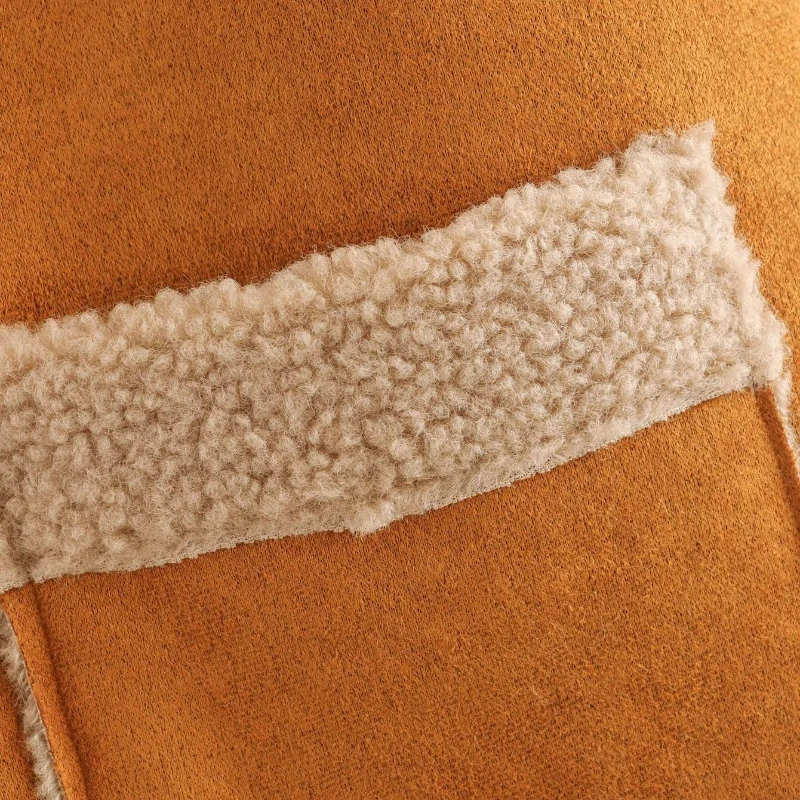 女性の冬用 V ネック ブラウン フェイクファー ベスト 毛皮のようなジャケット ふわふわ ノースリーブ カジュアル レザーとファー カーディガン プラッシュ コート フェイクラム