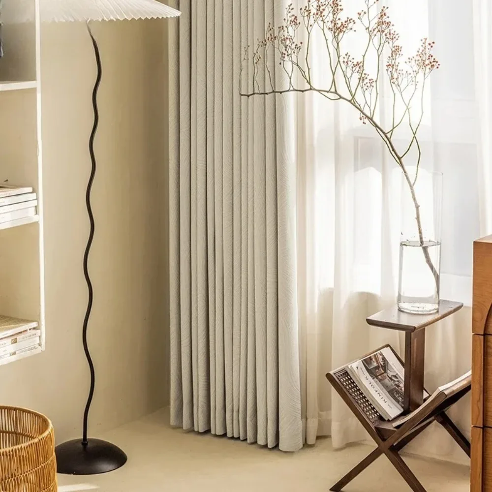 

Japanese Style Chenille Cream Blackout Luxury Curtains Customizable for Bedroom Living Room Bay Window Elegant Stylish