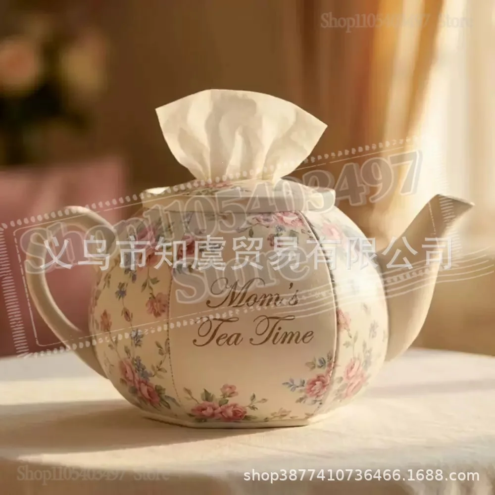 Teapot-shaped Tissue Box,Vintage Teapot Tissue Box Cover, Floral Fabric Tissue Holder for Mom, Decorative Gift for Tea Lover