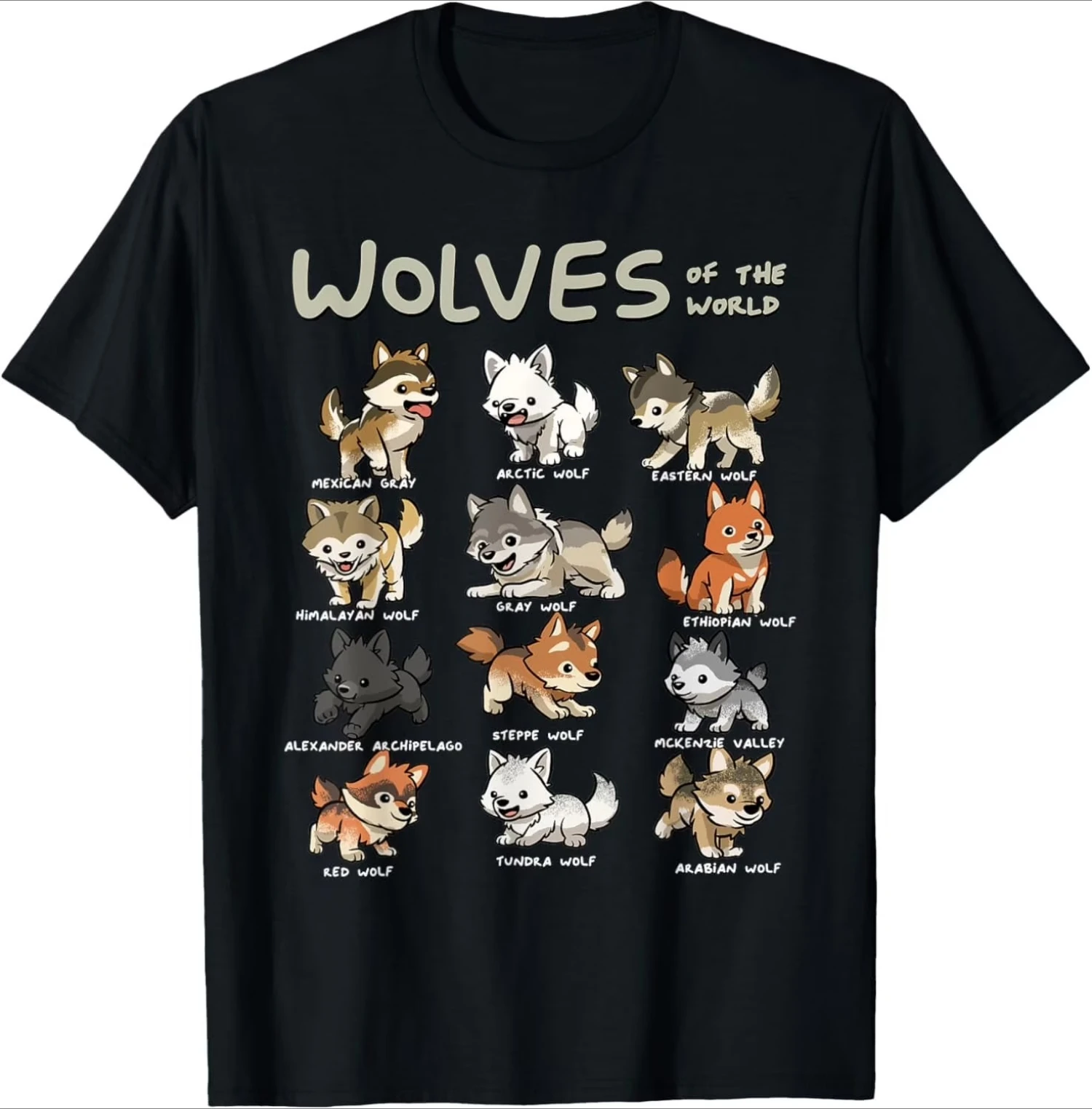 

Wolves of The World Funny Wolf Breed Icon T-Shirt 100% Cotton O-Neck Short Sleeve Summer Casual Mens T-shirt